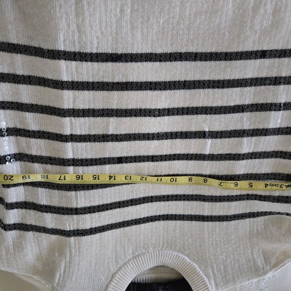 Loft Sequin Striped Cotton Sweater, Sz Medium Petite, White Black - Picture 6 of 6